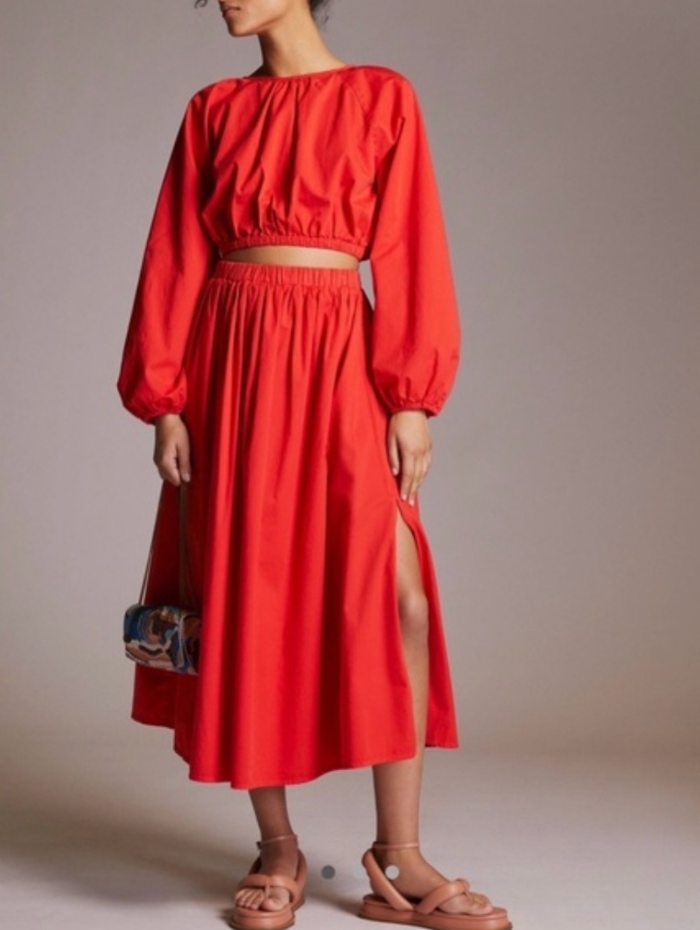 Sundry Red Cotton Midi Skirt Pull On Size 2 - Picture 2 of 9